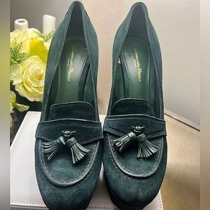 Gianvito Rossi Green Suede Platform Wedge Loafer - New!